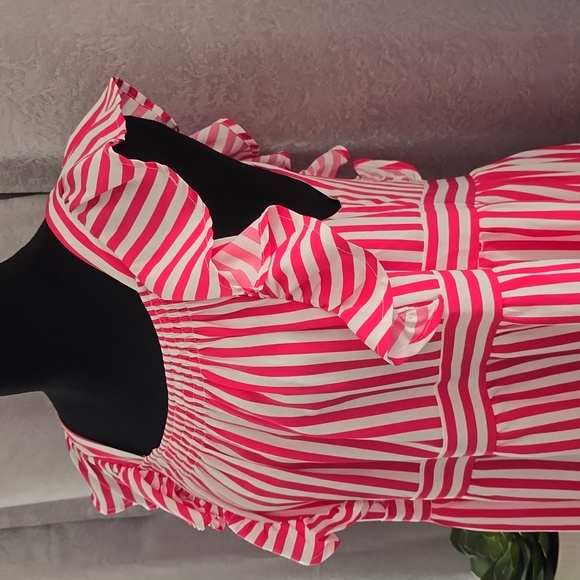 Entro Magenta Striped Ruffle Sleeve Tiered Mini Dress, Size M, NWT - Picture 4 of 7